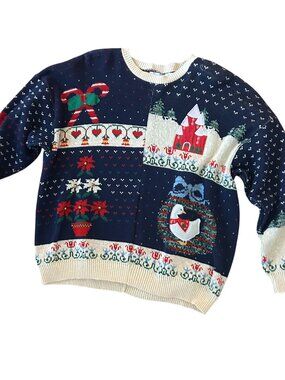 Vintage 80s Women's Sweater Loft Christmas Sweater Goose Wreath Beaded Size 2x